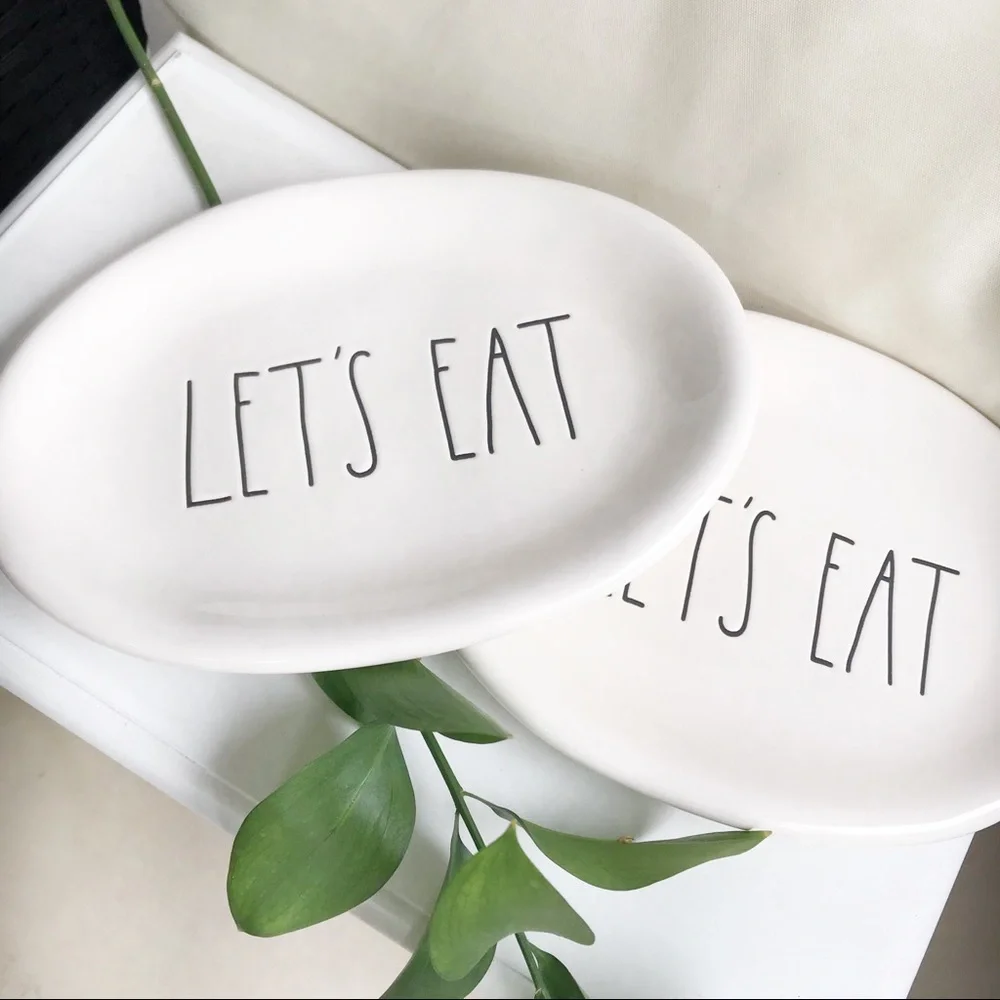 NWT Rae Dunn 2 Lets Eat Oval Plates - Picture 4 of 7